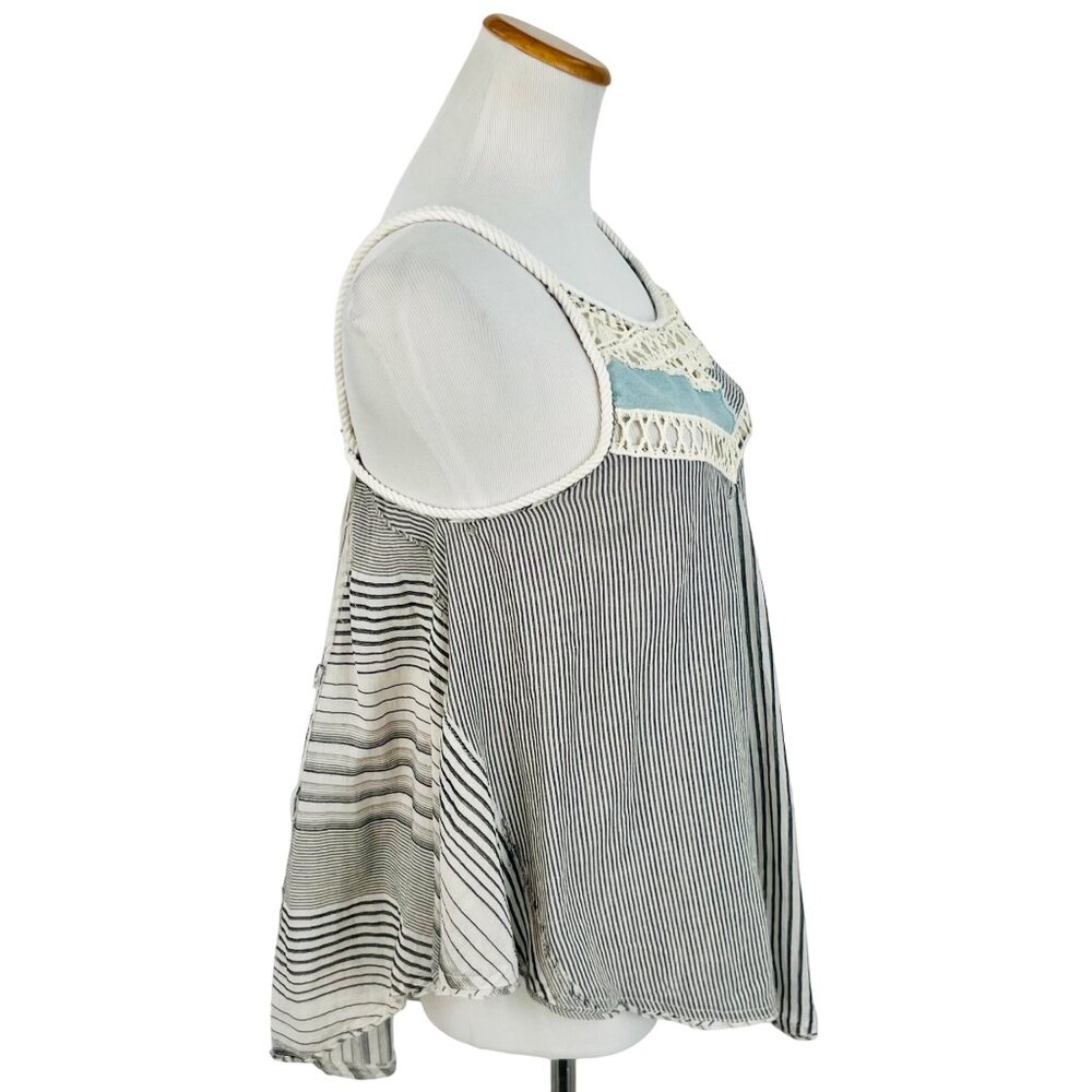 NWT Free People Striped Crochet Trim Sleeveless Top | Coastal Grandma Boho Indie - Picture 6 of 16